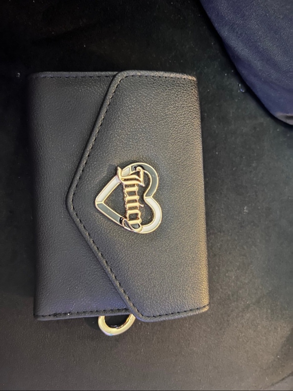 Juicy Couture Black Trifold Wallet with Gold Heart Logo